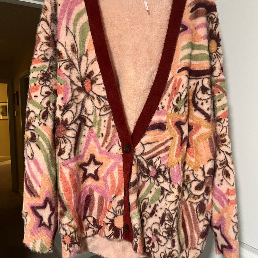 Free People Multicolor Floral and Star Cardigan